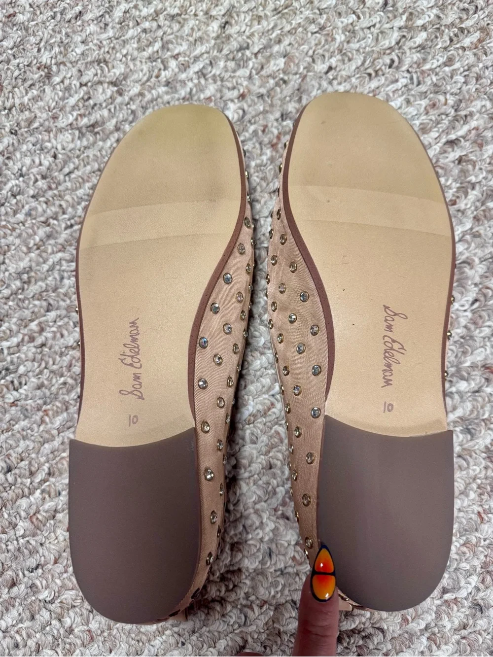 Sam Edelman Ari Gem Embellished Ballet Flats Blush Pink 10M | Rhinestone Bow